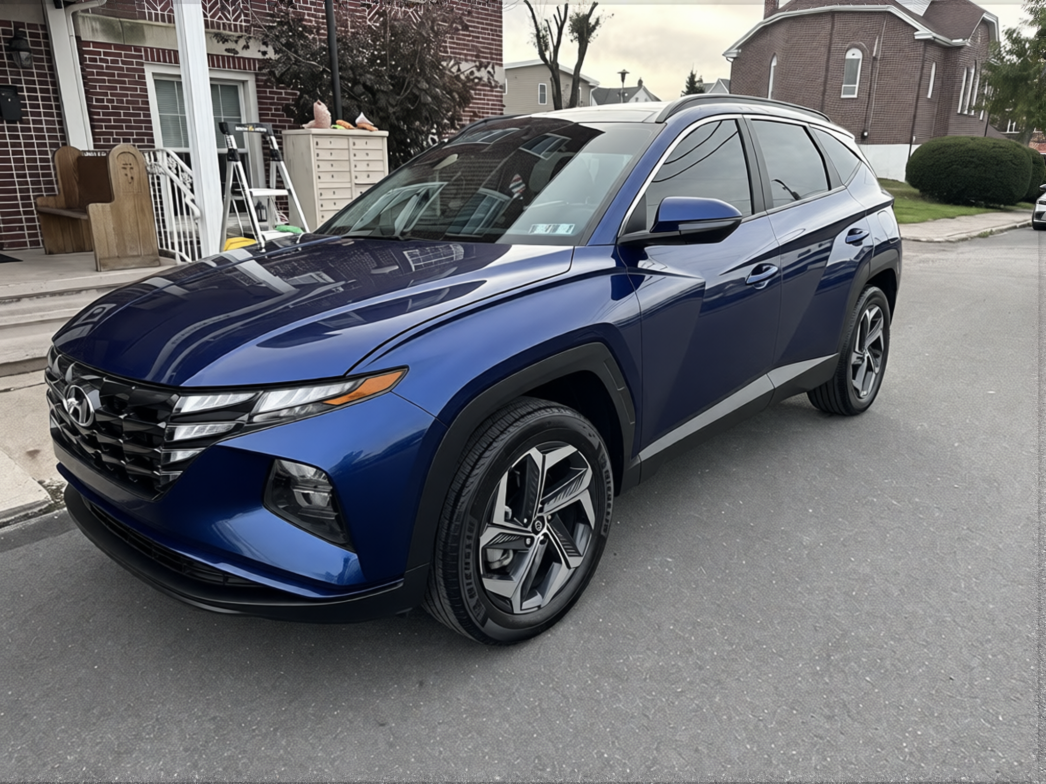 Car rendered in Deep Navy satin paint